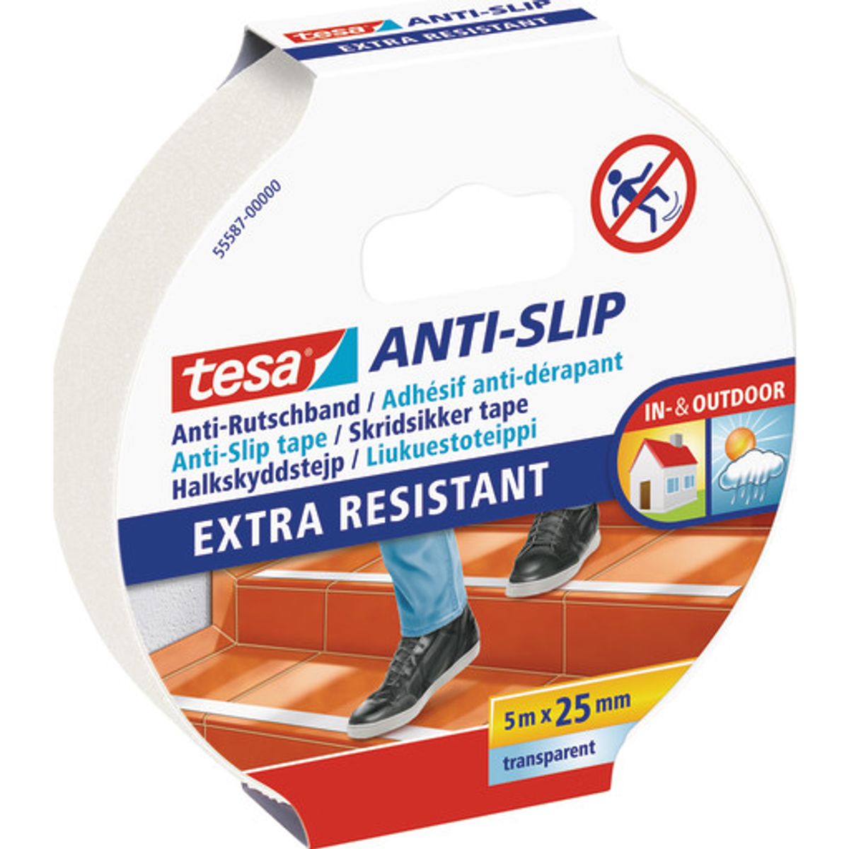 Tesa Anti-slip skridsikker tape, 5m x 25mm, transparent