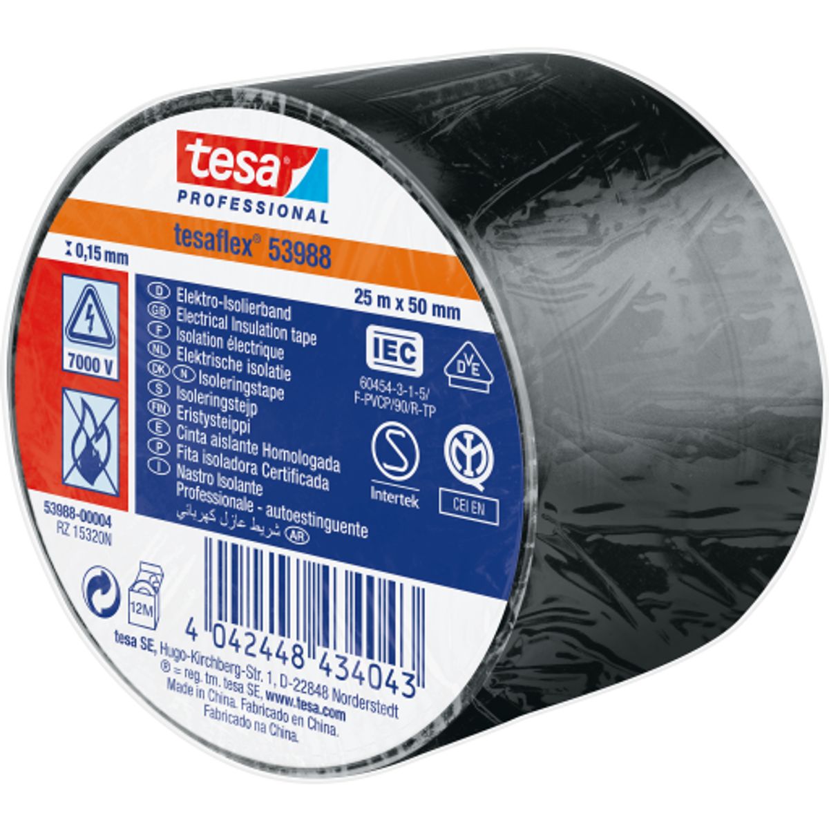 Tesa isoleringstape, sort, 50 mm, 25 meter