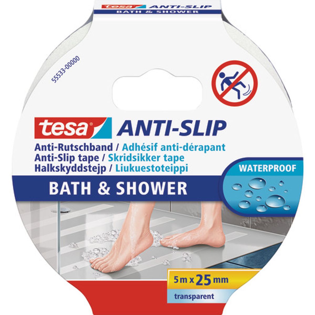 Tesa skridsikker tape t. badet, transparent - 25mm x 5m