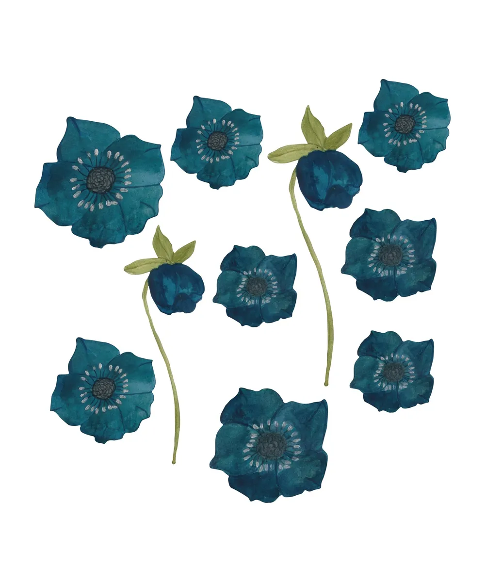 That's Mine - Wallsticker Blue flowers 10 stk. - Multi