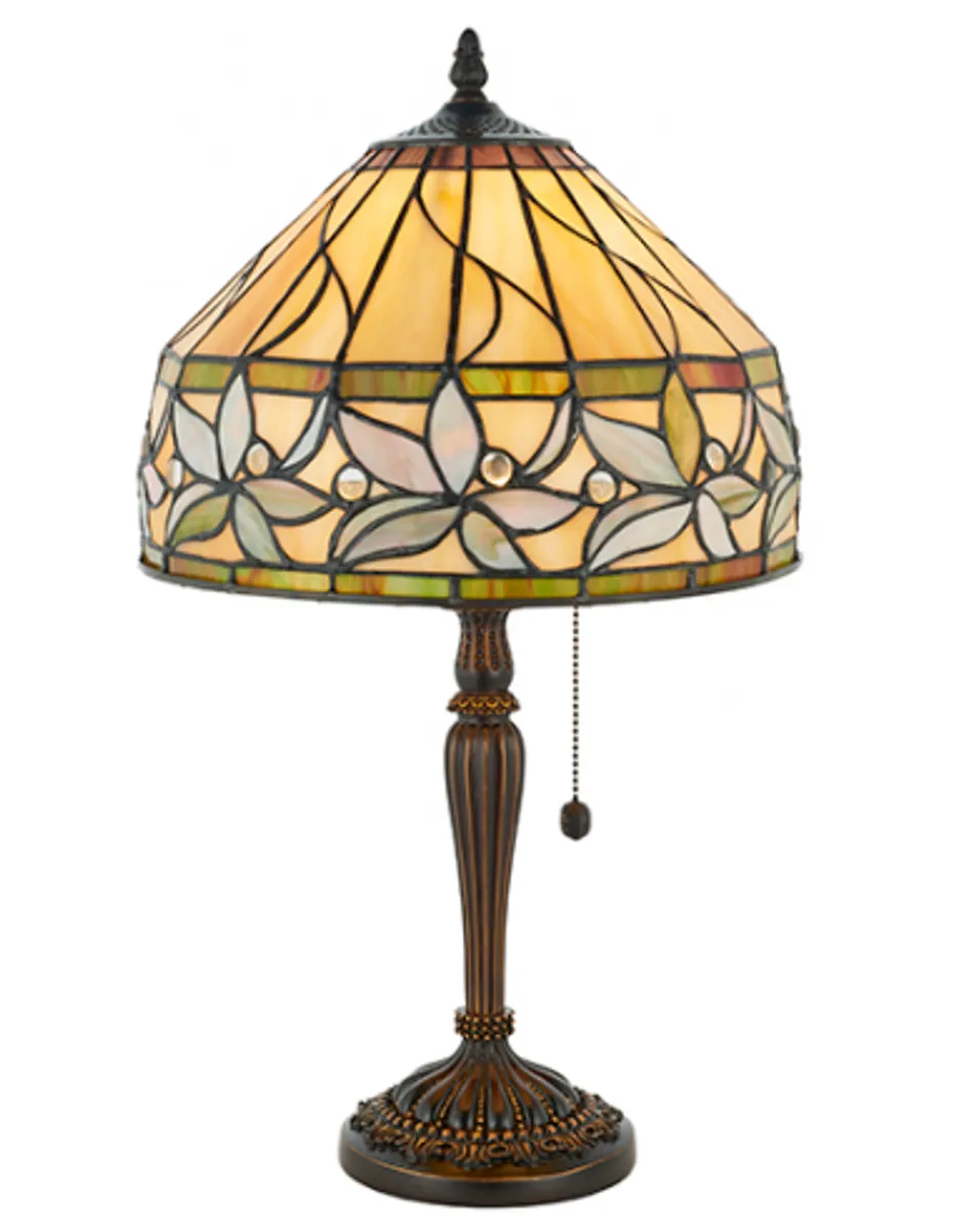 Tiffany Ashtead Bordlampe i polyresin og glas H54 cm 1 x E27 - Antik bronze/Multi