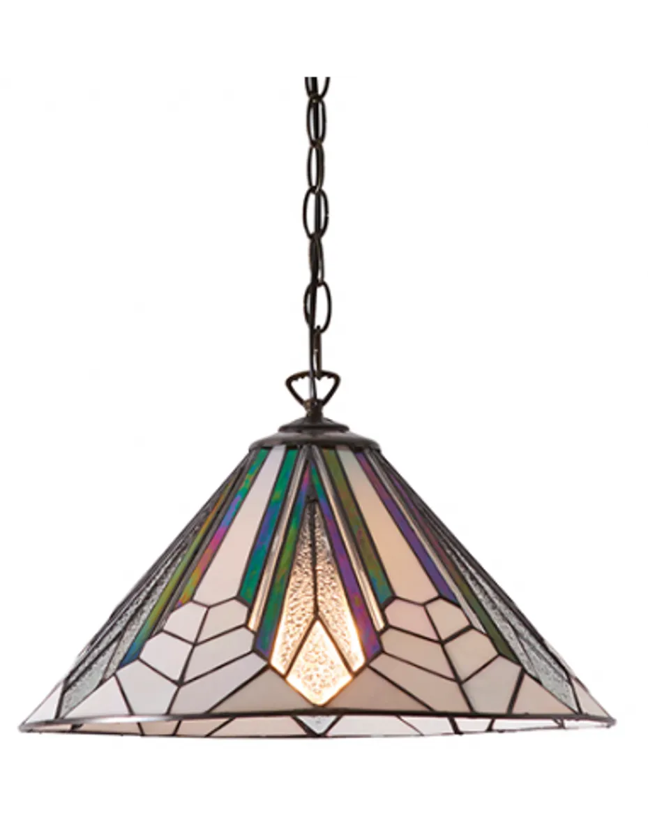 Tiffany Astoria Loftlampe i stål og glas Ø40 cm 1 x E27 - Antik bronze/Multi