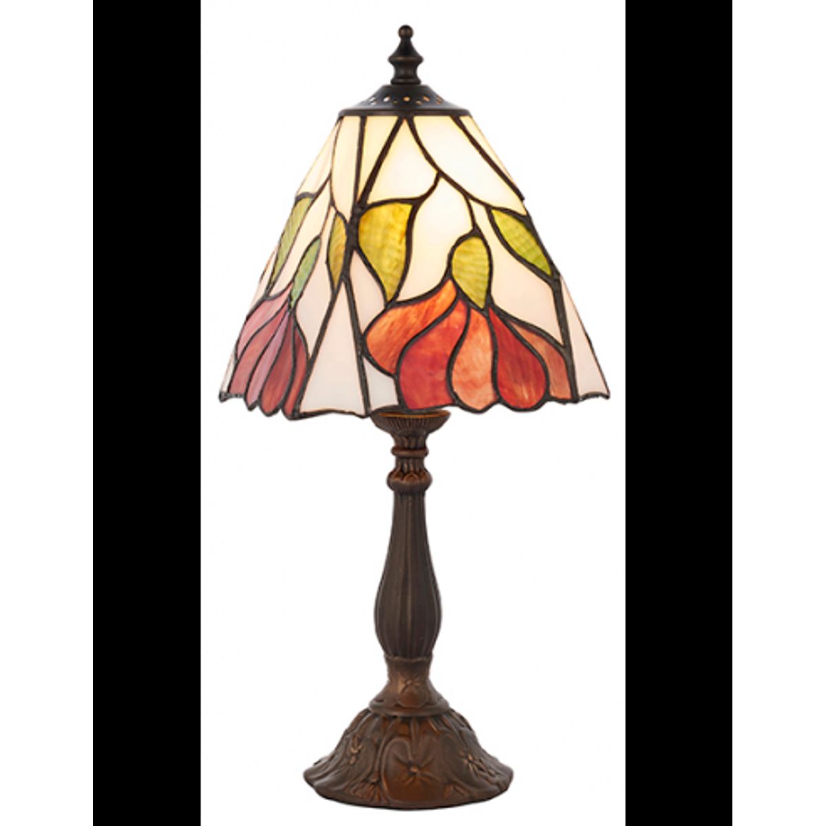 Tiffany Botanica Bordlampe i zink og glas H38 cm 1 x E14 - Antik bronze/Multi