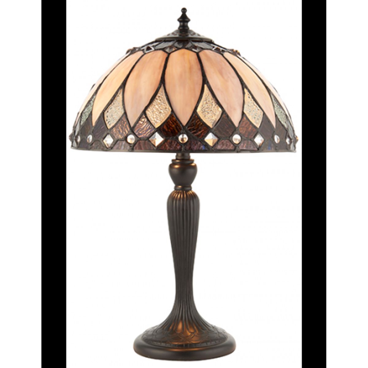 Tiffany Brooklyn Bordlampe i polyresin og glas H46,5 cm 2 x E14 - Antik bronze/Multi