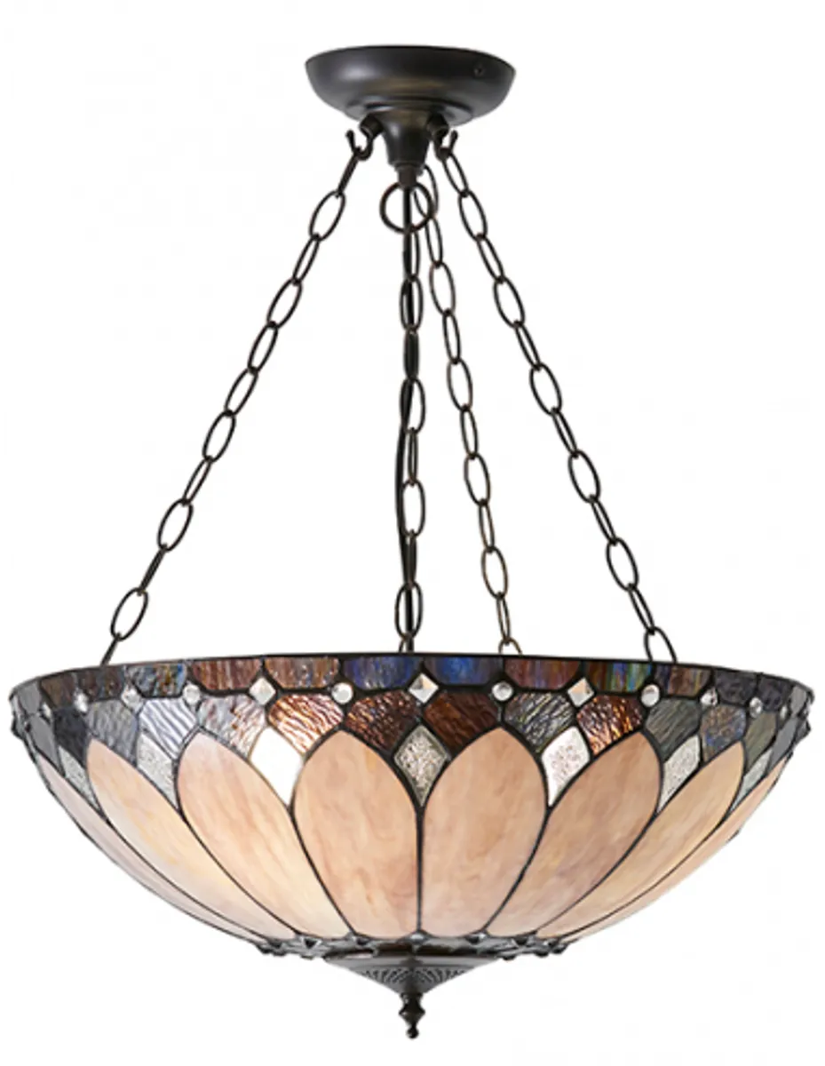 Tiffany Brooklyn Loftlampe i stål og glas Ø50 cm 3 x E27 - Antik bronze/Multi