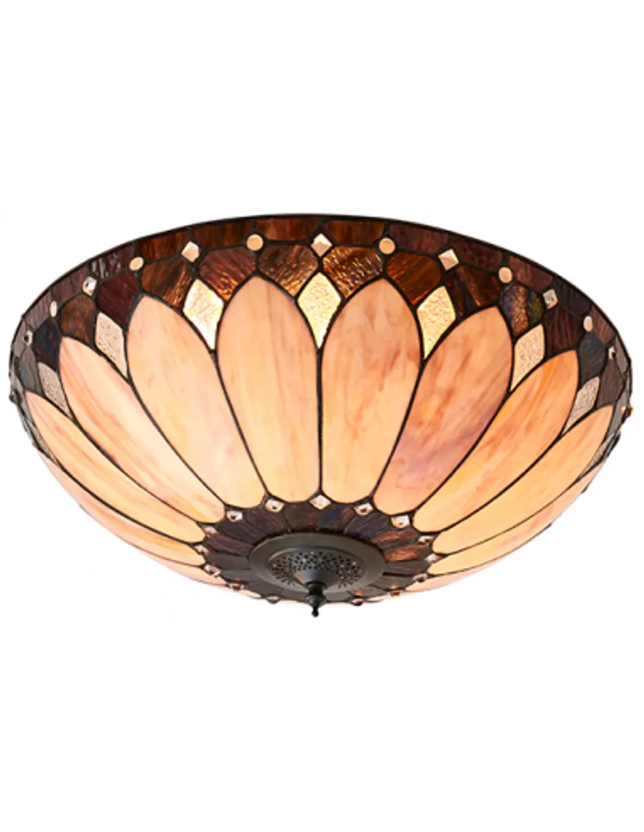 Tiffany Brooklyn Plafond i stål og glas Ø50 cm 2 x E27 - Antik bronze/Multi