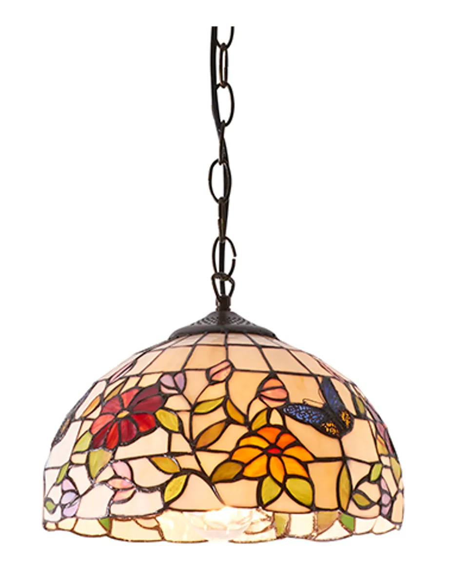 Tiffany Butterfly Loftlampe i stål og glas Ø30 cm 1 x E27 - Antik bronze/Multi