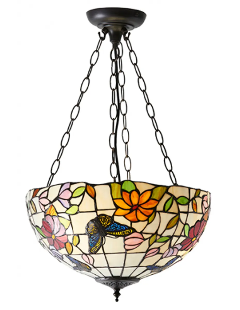 Tiffany Butterfly Loftlampe i stål og glas Ø41 cm 3 x E27 - Antik bronze/Multi