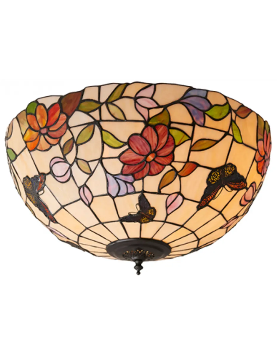 Tiffany Butterfly Plafond i stål og glas Ø50 cm 2 x E27 - Antik bronze/Multi