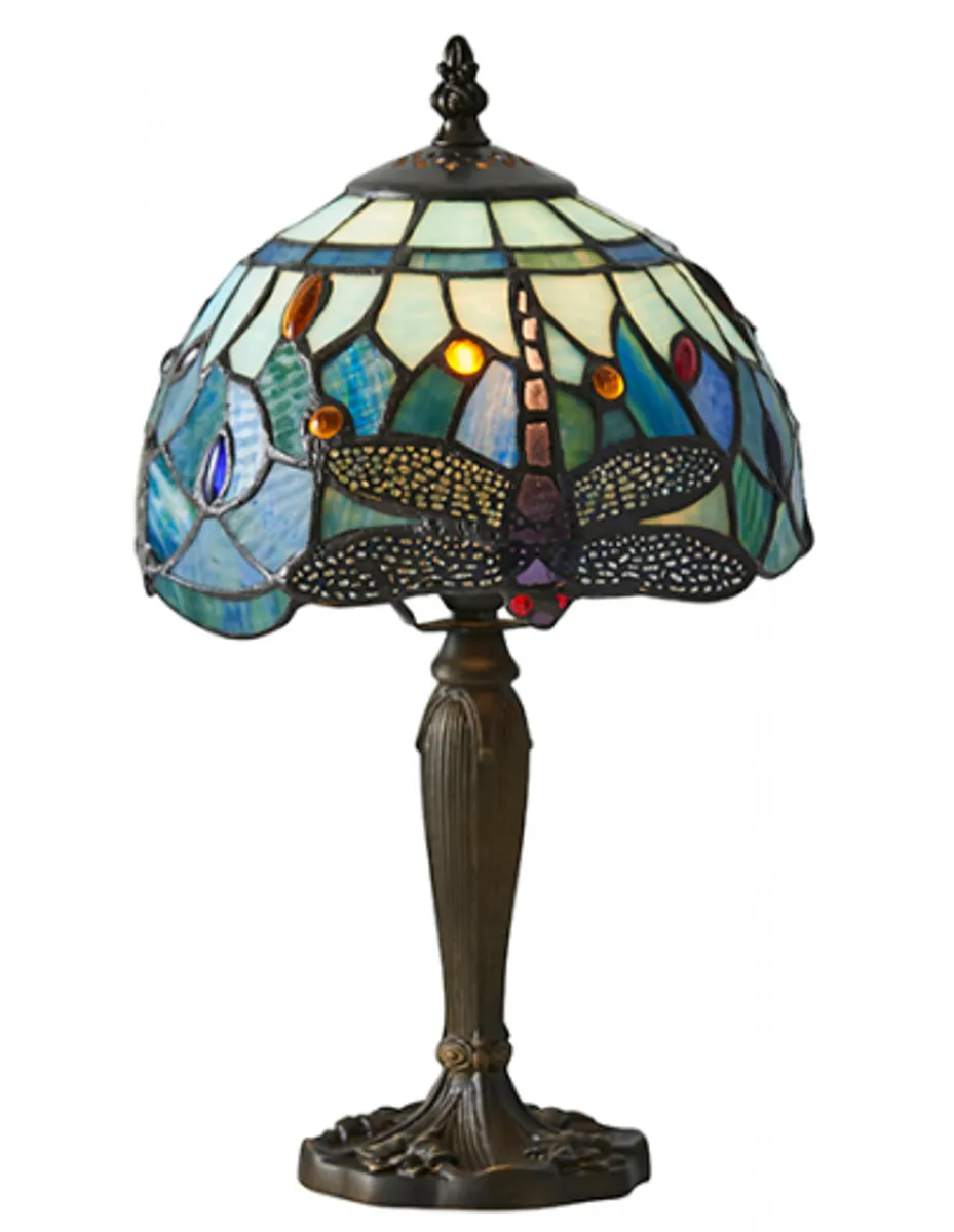 Tiffany Dragonfly Bordlampe i polyresin og glas H36 cm 1 x E14 - Antik bronze/Multi