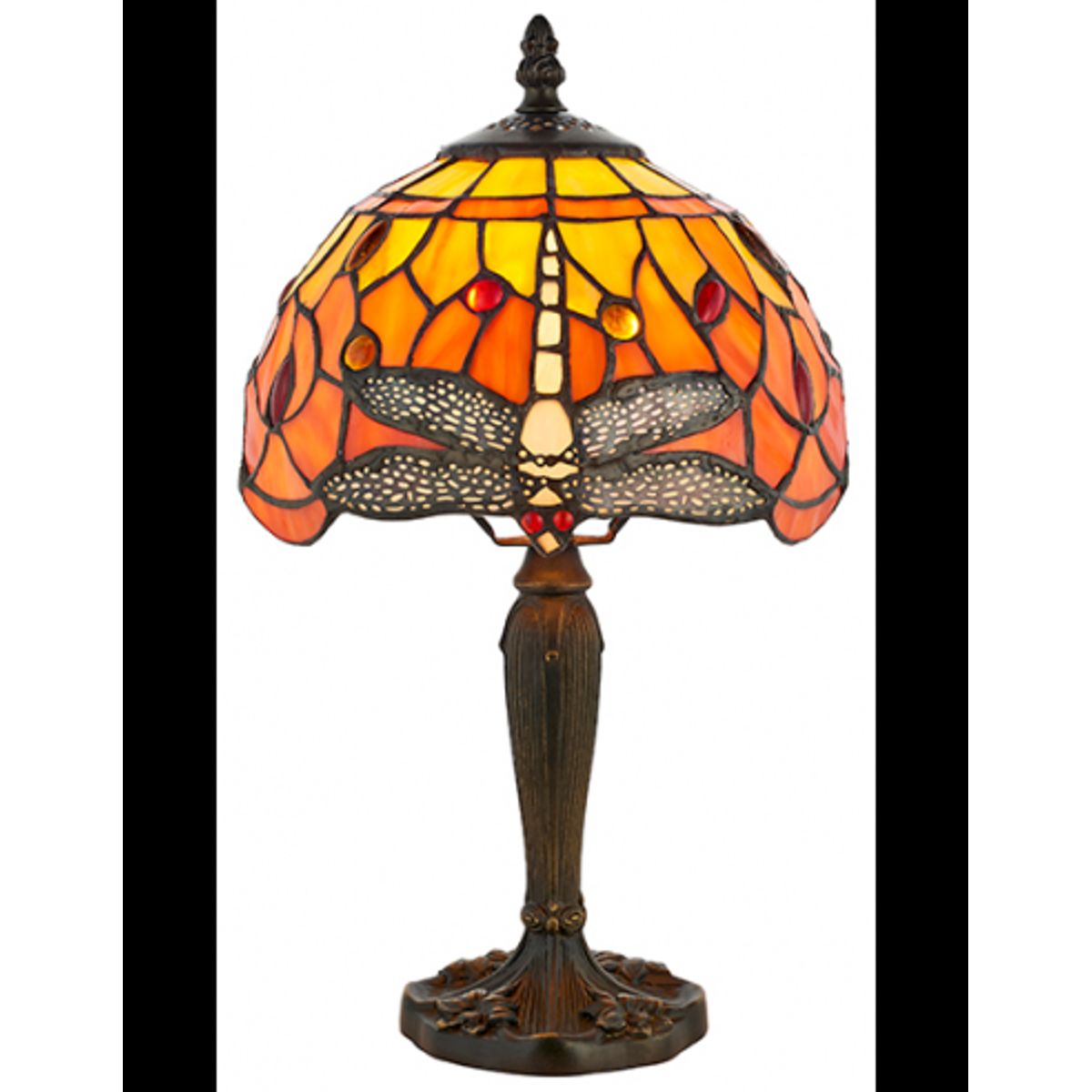 Tiffany Dragonfly Bordlampe i polyresin og glas H36 cm 1 x E14 - Antik bronze/Multi