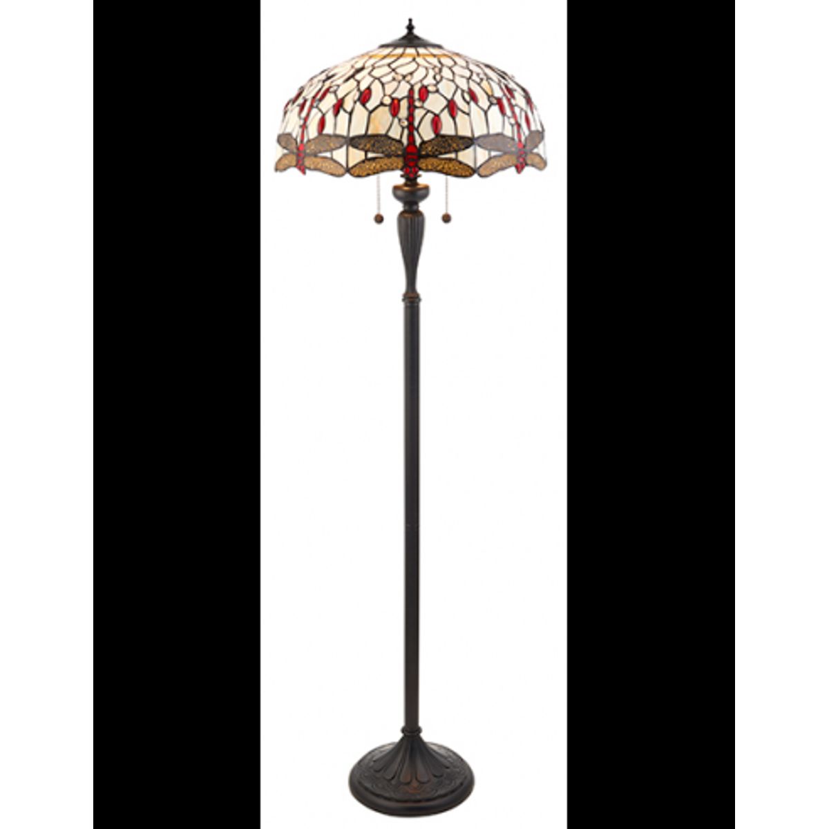 Tiffany Dragonfly Gulvlampe i polyresin og glas H156 cm 2 x E27 - Antik bronze/Multi