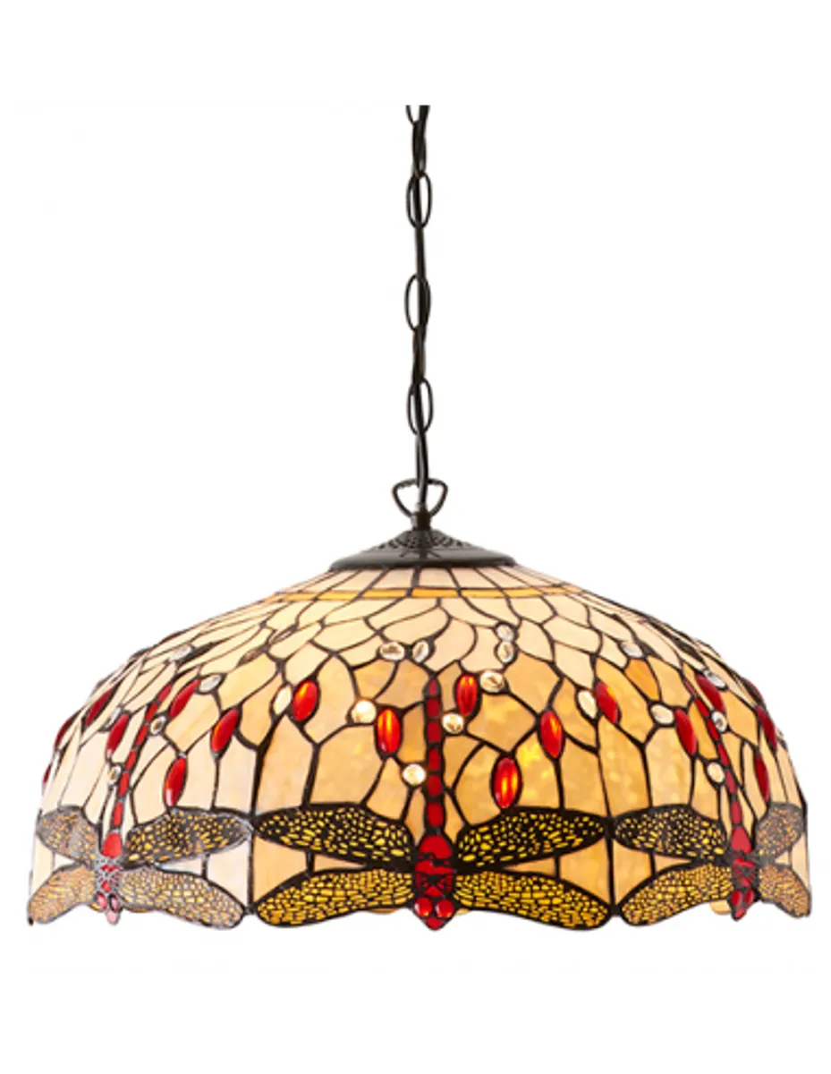 Tiffany Dragonfly Loftlampe i stål og glas Ø50 cm 3 x E27 - Antik bronze/Multi