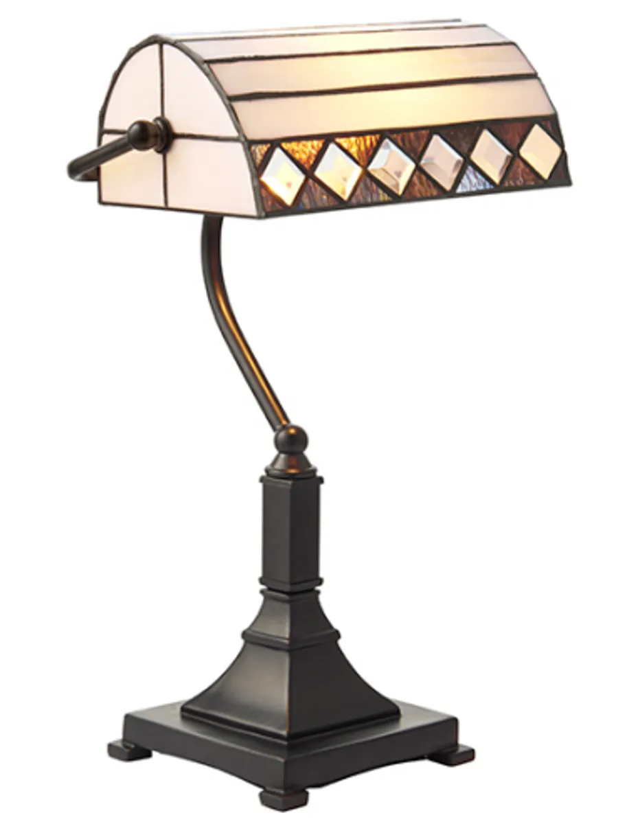 Tiffany Fargo Bordlampe i stål og glas H42 cm 1 x E27 - Antik bronze/Multi