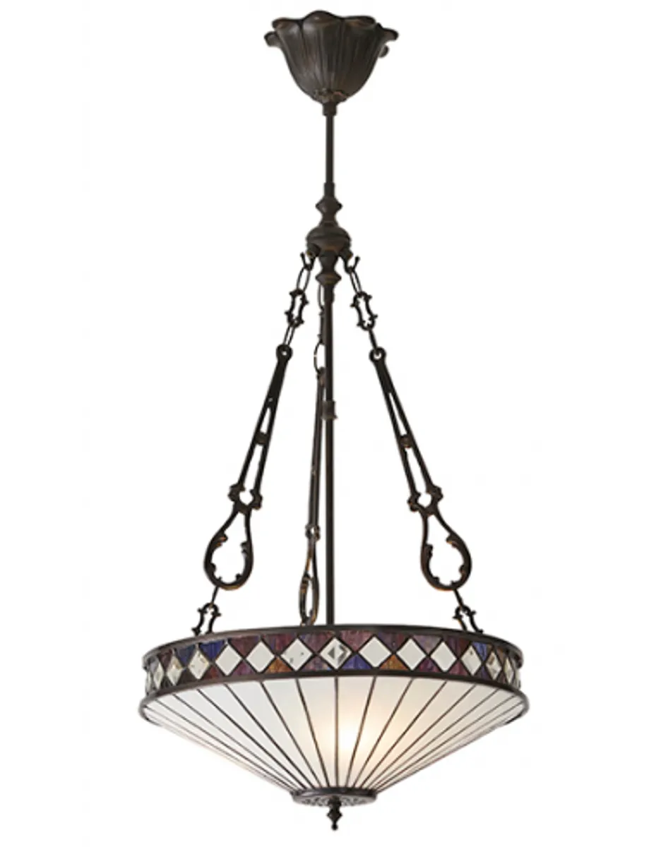 Tiffany Fargo Loftlampe i stål og glas Ø41,5 cm 3 x E27 - Antik bronze/Multi