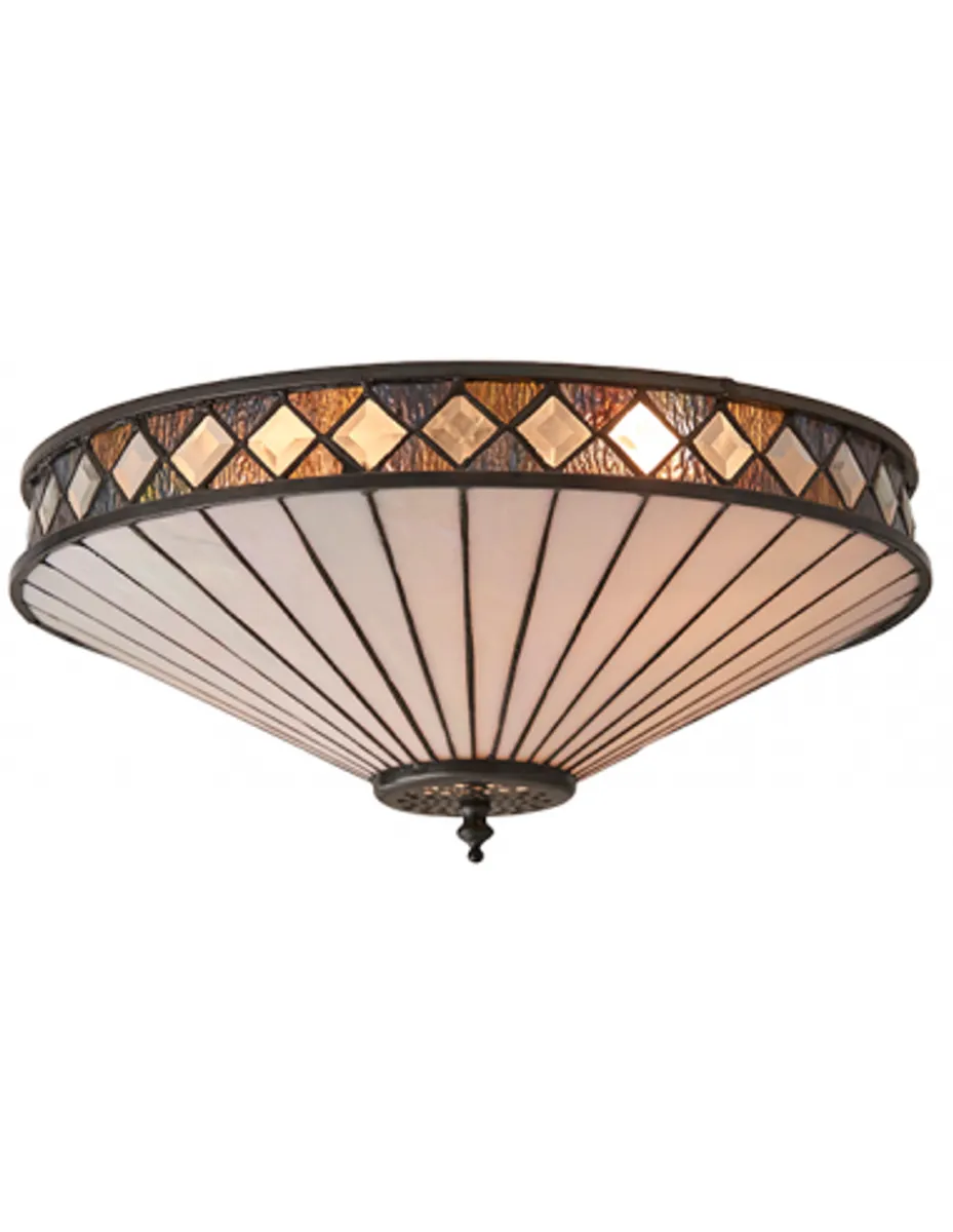 Tiffany Fargo Plafond i stål og glas Ø41,5 cm 2 x E27 - Antik bronze/Multi