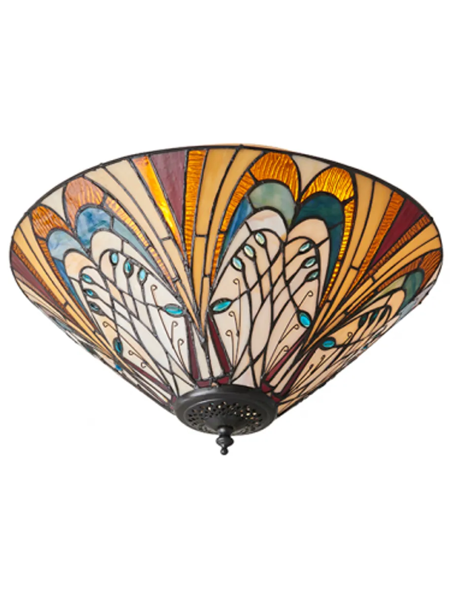 Tiffany Hector Plafond i stål og glas Ø40 cm 2 x E27 - Antik bronze/Multi