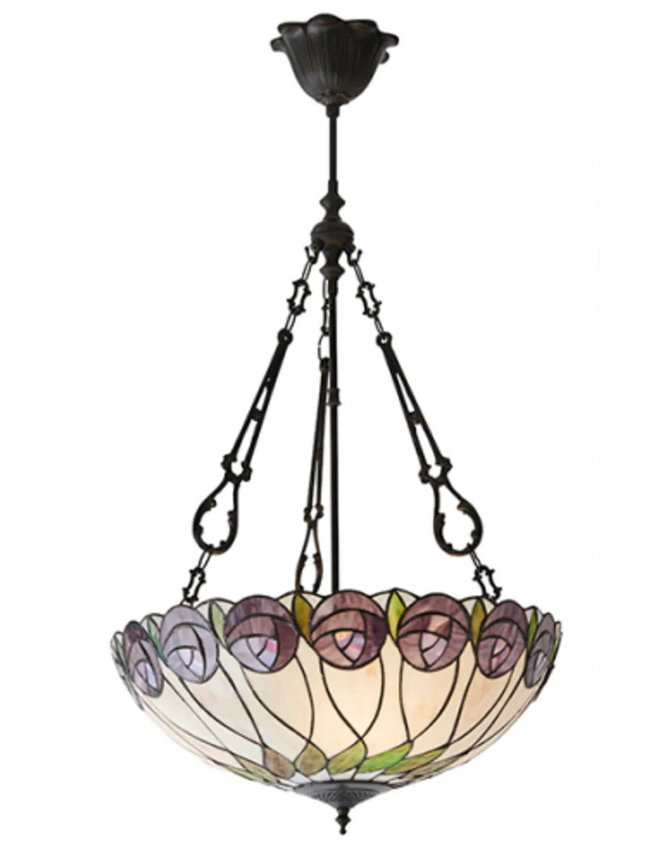 Tiffany Hutchinson Loftlampe i stål og glas Ø50 cm 3 x E27 - Antik bronze/Multi