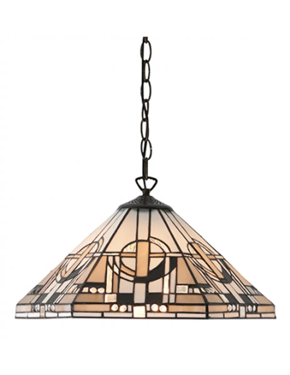 Tiffany Metropolitan Loftlampe i stål og glas Ø42 cm 1 x E27 - Antik bronze/Multi