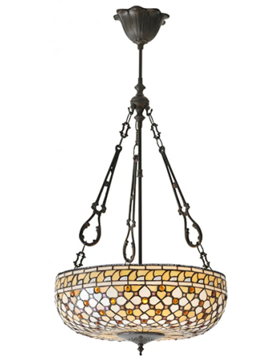 Tiffany Mille Loftlampe i stål og glas Ø45 cm 3 x E27 - Antik bronze/Multi