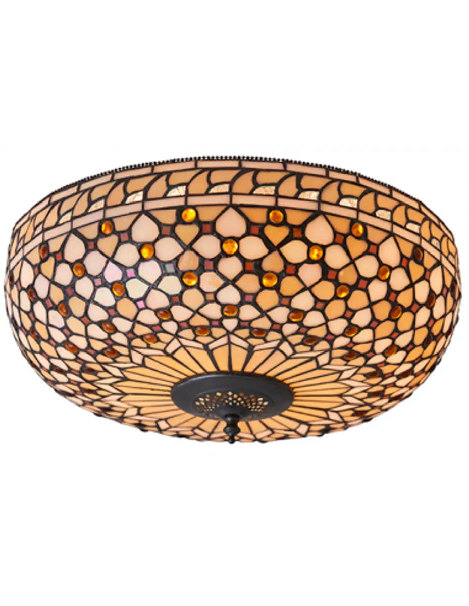 Tiffany Mille Plafond i stål og glas Ø45 cm 2 x E27 - Antik bronze/Multi