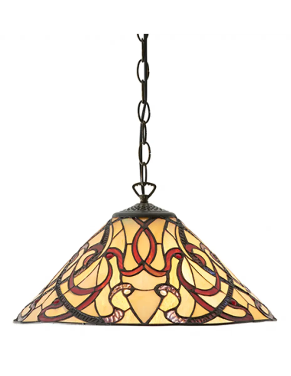 Tiffany Ruban Loftlampe i stål og glas Ø40 cm 1 x E27 - Antik bronze/Multi