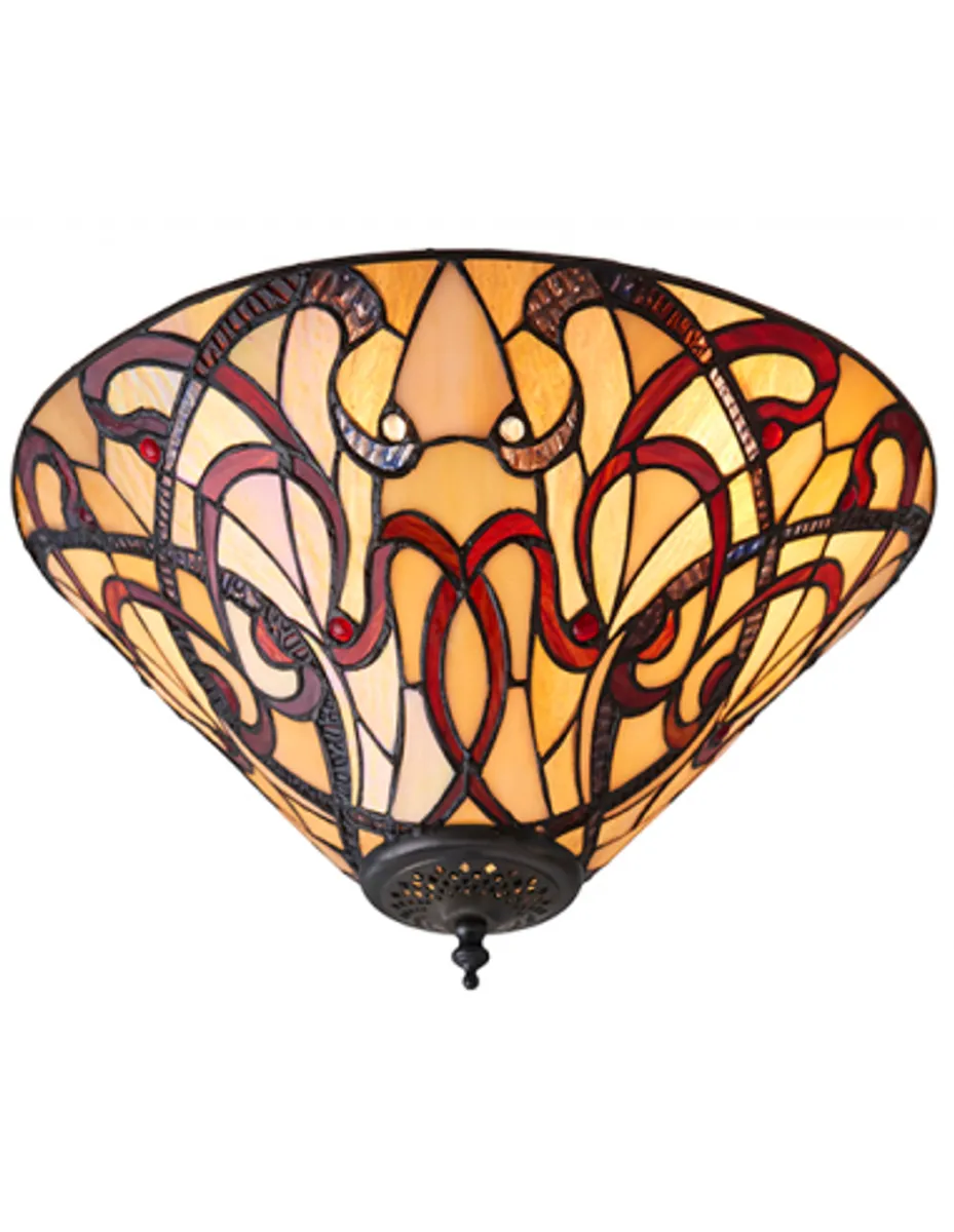 Tiffany Ruban Plafond i stål og glas Ø40 cm 2 x E27 - Antik bronze/Multi