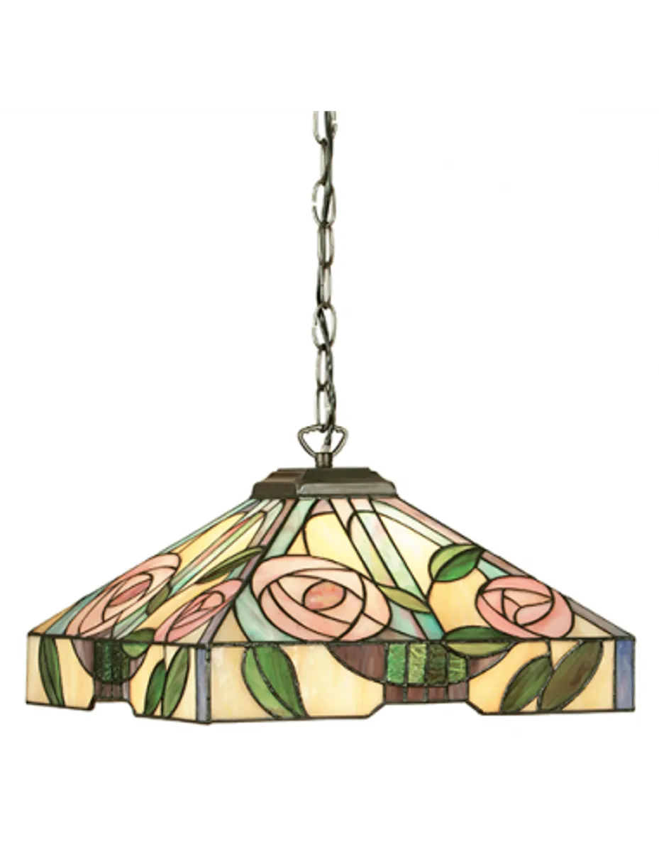 Tiffany Willow Loftlampe i stål og glas 35 x 35 cm 1 x E27 - Antik bronze/Multi