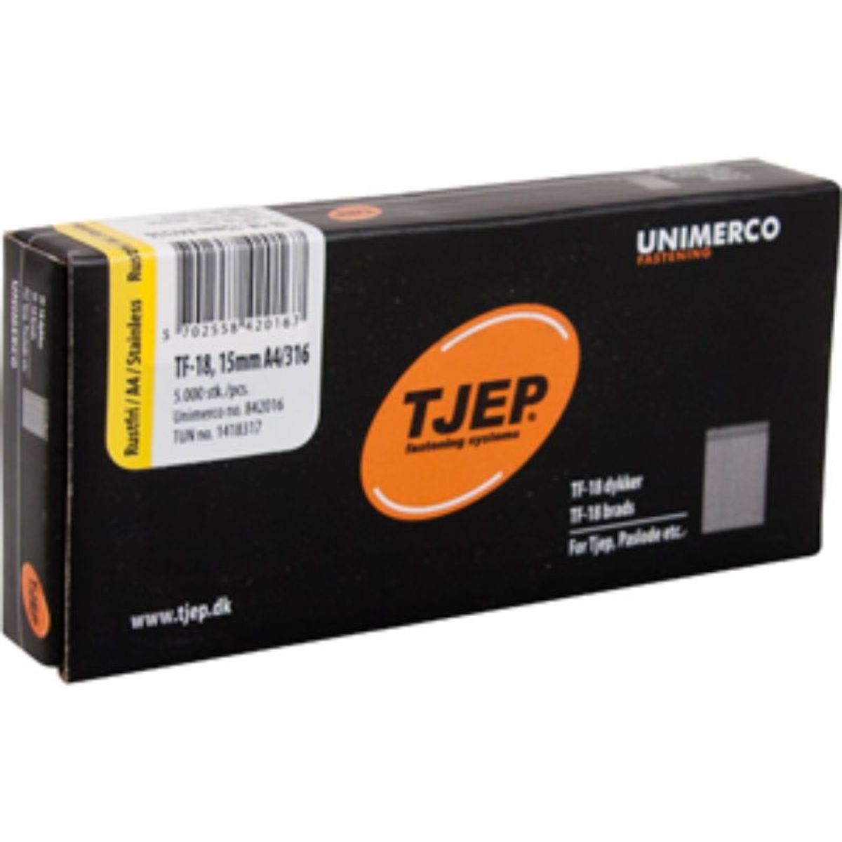 TJEP TF18 15mm stift , Rustfri 4A. Box 5.000 stk.