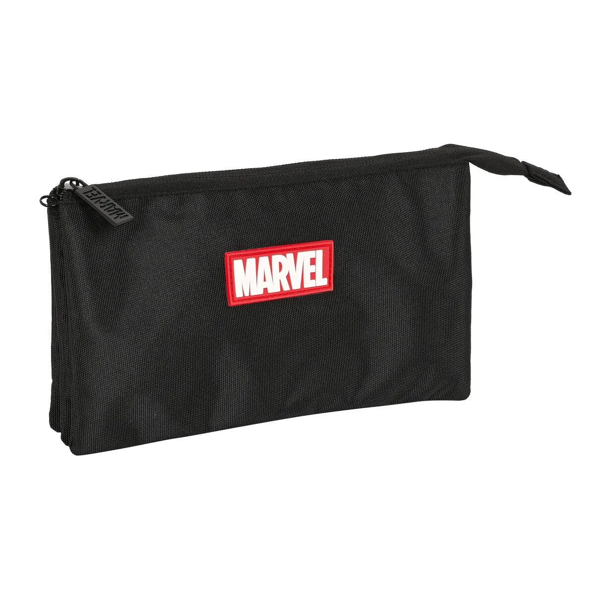 Tredobbelt bæretaske Marvel Sort (22 x 12 x 3 cm)