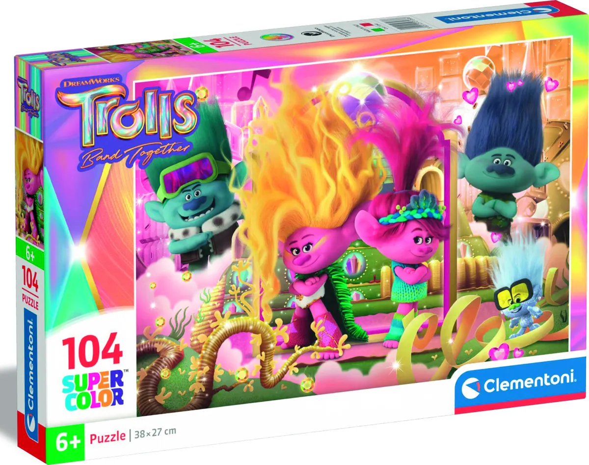 Trolls Puslespil - Trolls 3 Band Together - 104 Brikker - Clementoni