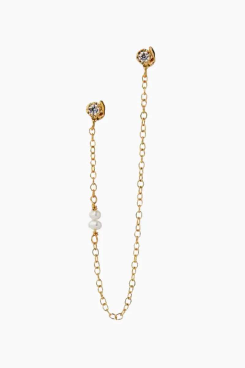 Twin Flow Earring with Stones, Chain & Pearls - Gold - Stine A - Guld One Size