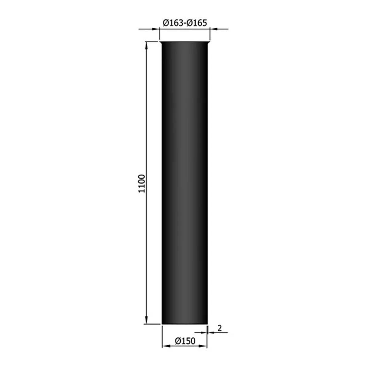 Uisoleret Startrør Ø150 1000-2000 mm - 1100 mm