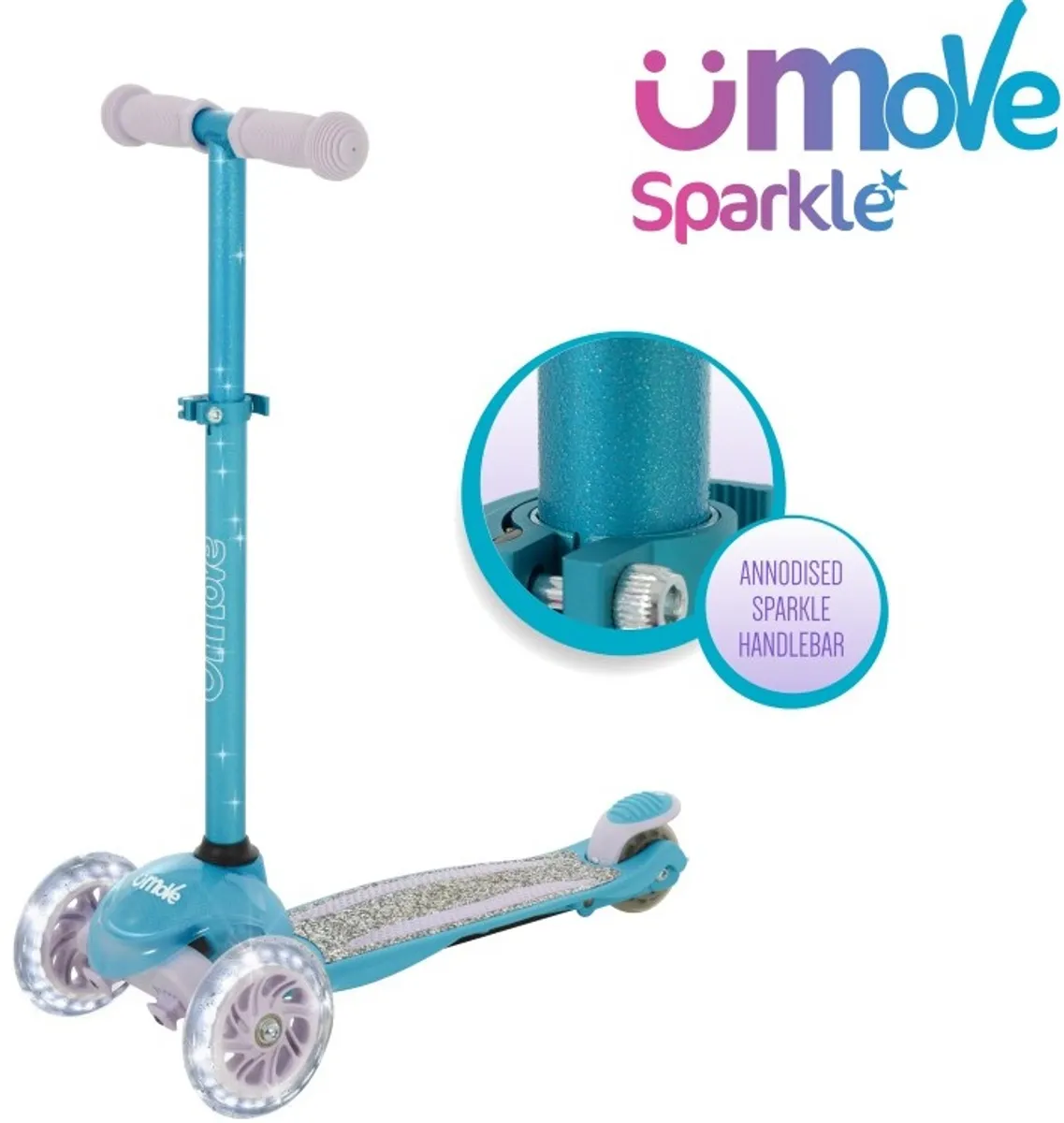 uMoVe Sparkle Mini Flex LED Løbehjul, Teal