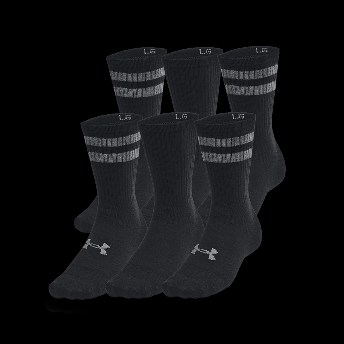 Under Armour Sokker - Essentials 6-Pack Crew Socks - Black / Castlerock L