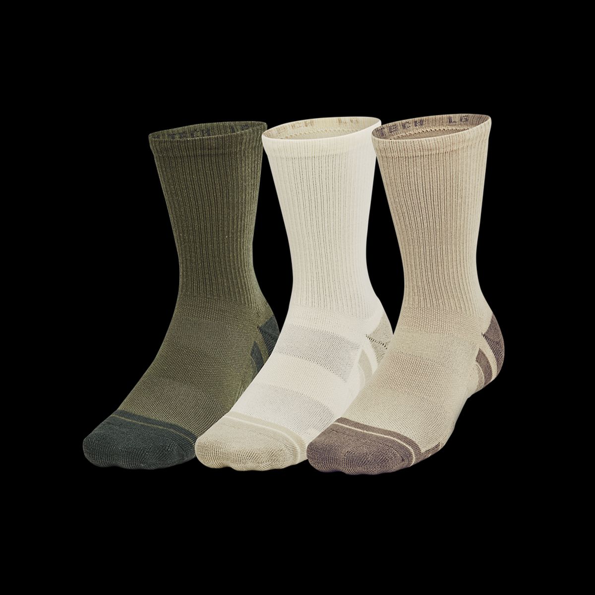 Under Armour Sokker - Performance Tech 3-Pack Crew Socks - City Khaki / Ivory Dune L