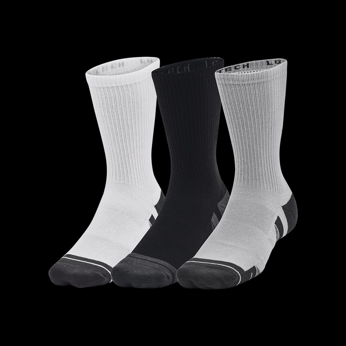 Under Armour Sokker - Performance Tech 3-Pack Crew Socks - Mod Gray / White XL