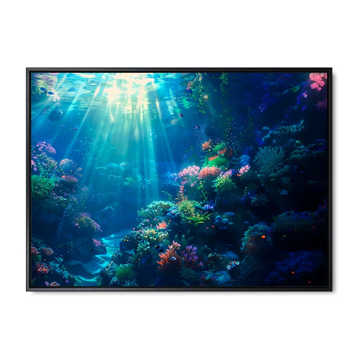 Underwater serenity - 100x140 cm. - Sort ramme