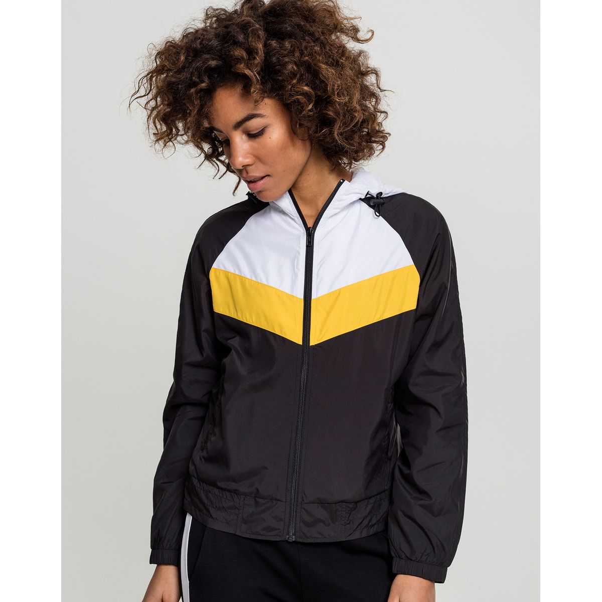 Urban Classics Dame 3-Tonet Windbreaker Sort / Hvid / Krom Gul