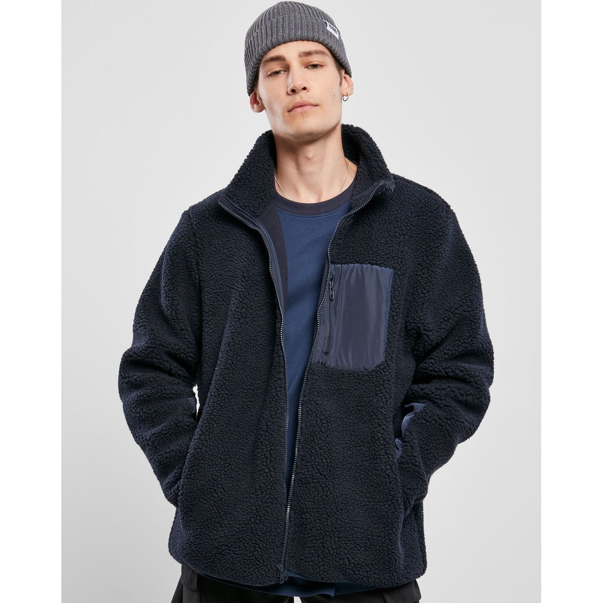 Urban Classics Sherpa Jakke Midnight Navy