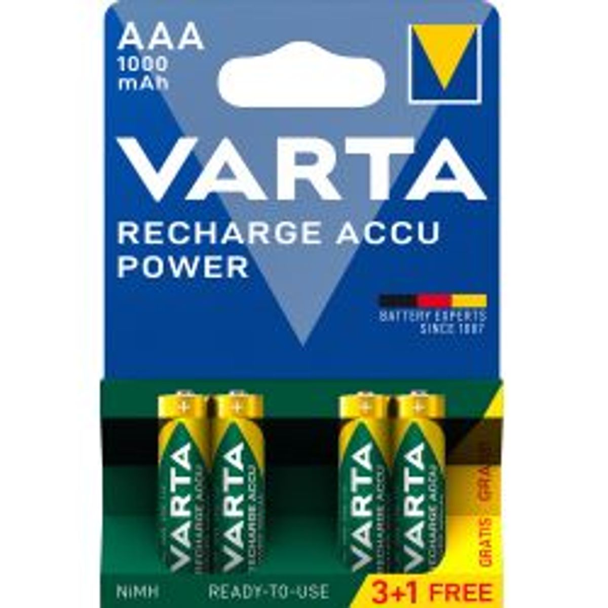 Varta Recharge Charge Accu Power Aaa 1000mah 4 Pack (3+1) - Batteri