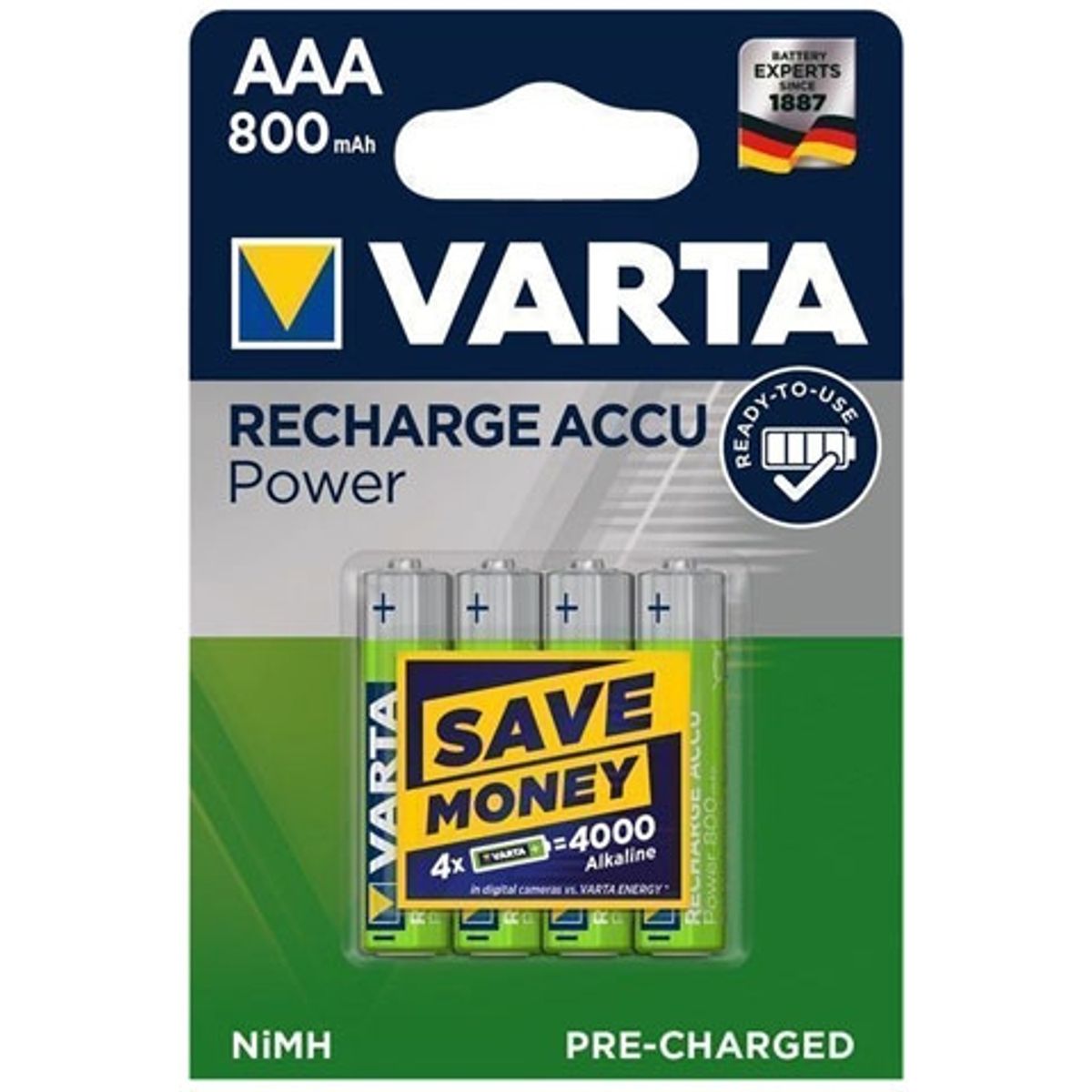 Varta Recharge Power AAA 800 mAh Batterier - 4 stk