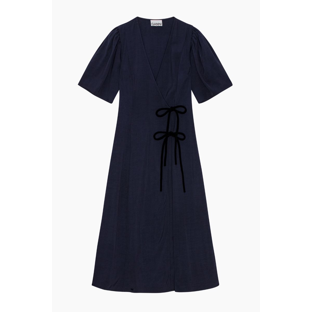 Viscose Twill Wrap Midi Dress F9577 - Sky Captain - GANNI - Navy M