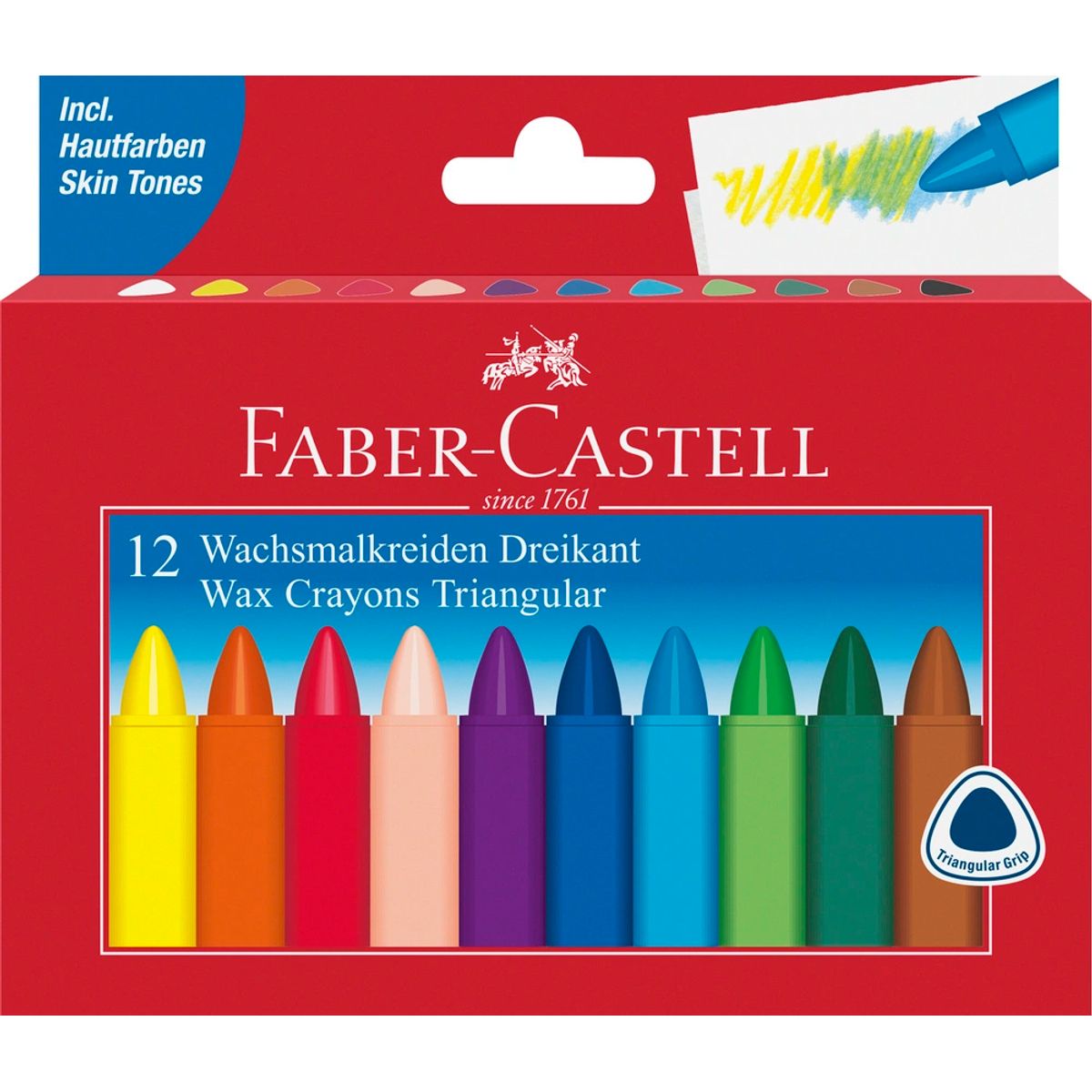 Vokskridt Faber-Castell trekantet 12 stk