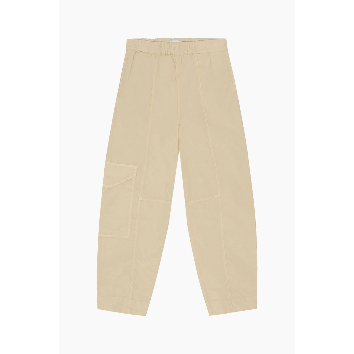 Washed Cotton Canvas Elasticated Curve Pants F8073 - Pale Khaki - GANNI - Beige S