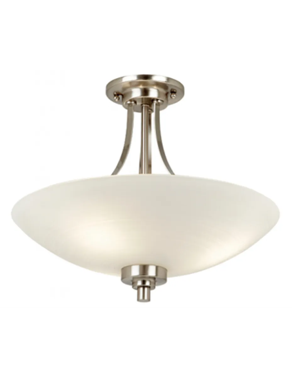 Welles Semi-Flush Plafond i metal og glas Ø41 cm 3 x E27 - Satineret krom/Hvid