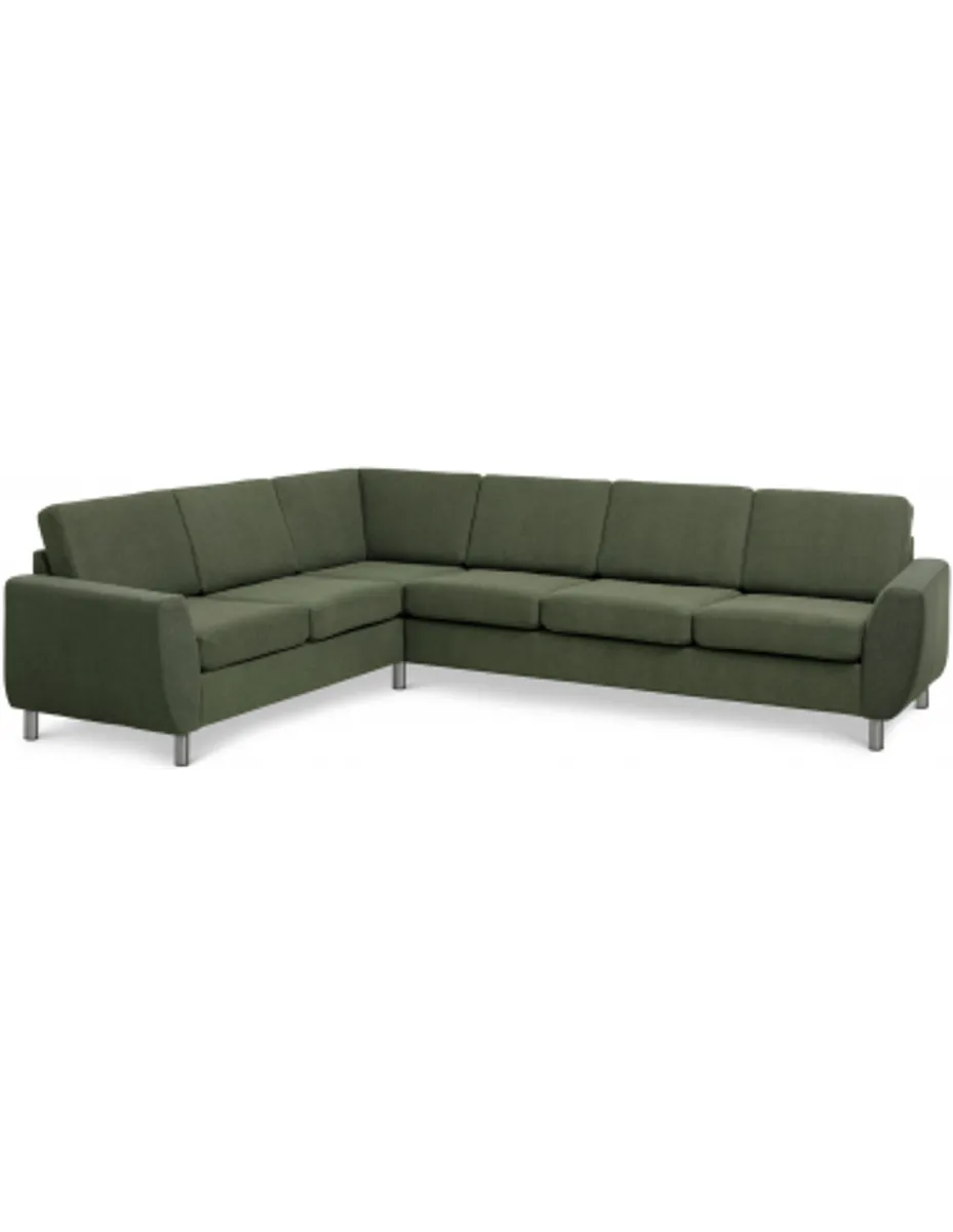 Wendy hjørnesofa i polyester B295 x D230 cm - Børstet alugrå/Mosgrøn