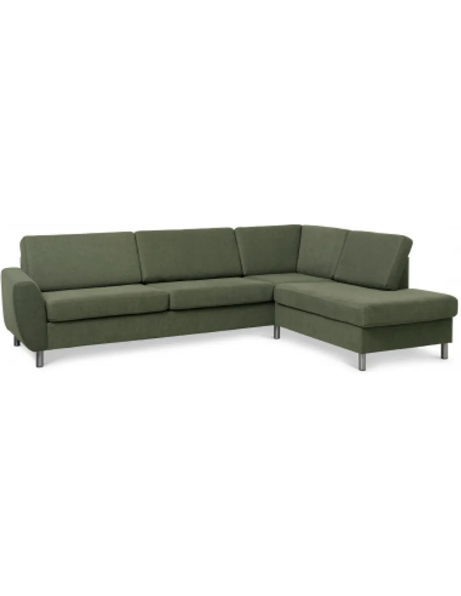 Wendy højrevendt chaiselongsofa i polyester B279 x D197 cm - Børstet alugrå/Mosgrøn