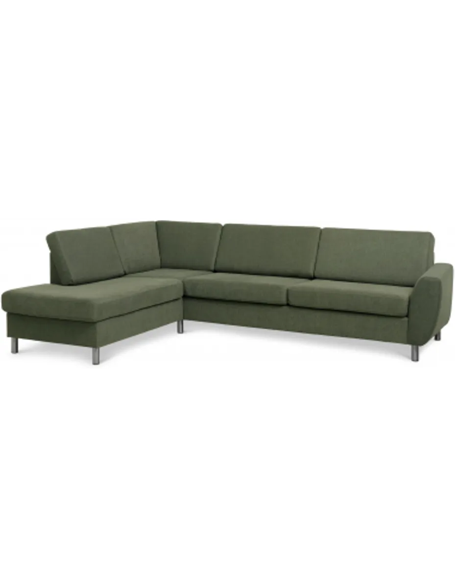 Wendy venstrevendt chaiselongsofa i polyester B279 x D197 cm - Børstet alugrå/Mosgrøn