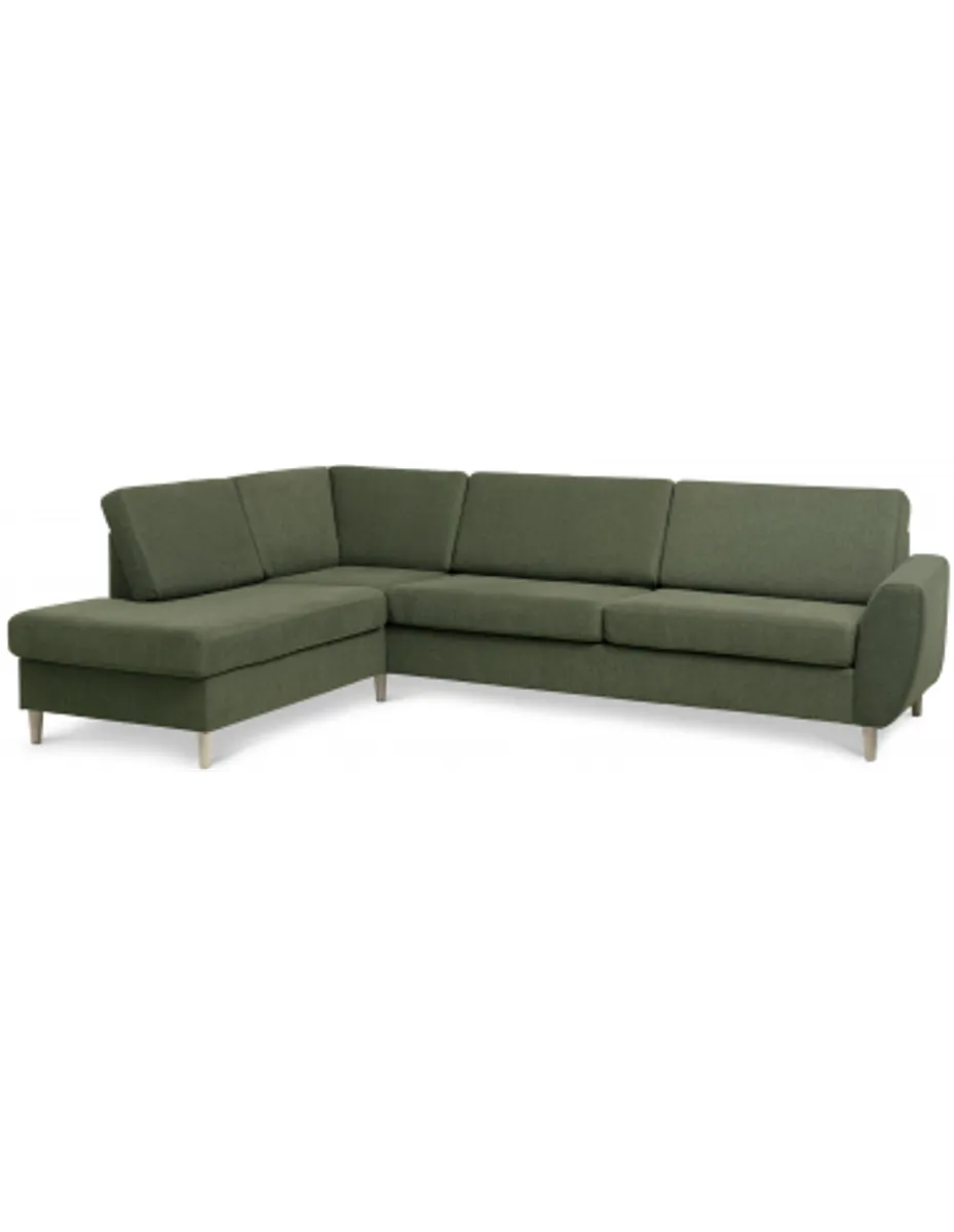 Wendy venstrevendt chaiselongsofa i polyester B279 x D197 cm - Natur/Mosgrøn